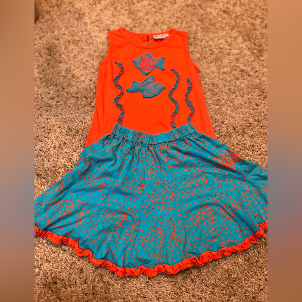 Koko-nuts girls size 4 orange/blue tank with orange/blue skirt 2 pc outfit